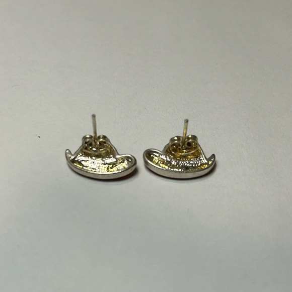 3/$20 Cute Red Cowboy Hat Rhinestone Gold Plated Stud Earrings Country Vintage - Picture 2 of 3